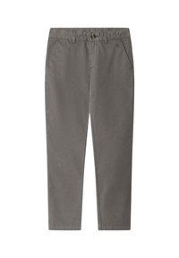 Grå bomuldschinos med en glat tekstur. Har forlommer, lynlås foran og lukning med en enkelt knap. Straight-fit design.