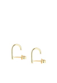 Guldtonede metaløreringe med et minimalistisk, åbent loop-design. Har en glat, poleret overflade og en sikker stud-bagside.