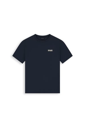 Marineblauw T-shirt met korte mouwen en klein beige "Ballin Studio" logo op de linkerborst.