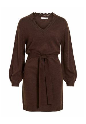 VILA, KNITTED DRESS VINOA LONG SLEEVED - Robe pull - coffee bean