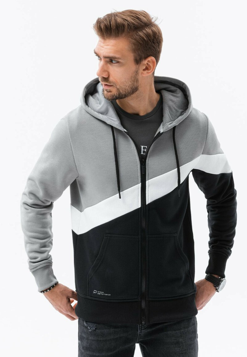 Ombre THREE-COLOR  WITH A HOOD B1419 - Felpa con zip - grey