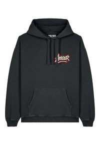Felpa nera con cappuccio e tasca a marsupio, con la scritta ricamata "l'amour" in rosso e bianco. In cotone, vestibilità rilassata, con polsini e orlo a coste.