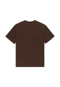 Brun kortærmet T-shirt lavet af bomuld, med rund halsudskæring og løs pasform. Stoffet har en glat tekstur uden pynt.