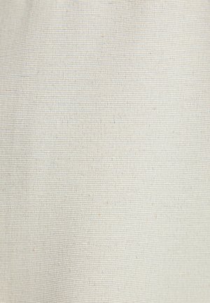 Natural woven fabric in off-white, textured surface with subtle variations, showcasing a consistent weave pattern and slight flecks throughout.