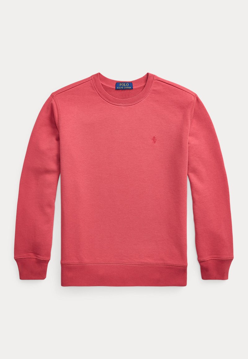 Sweatshirt vermelho feito de algodão, com decote redondo, mangas longas e punhos canelados. Apresenta um pequeno logo no lado esquerdo do peito.