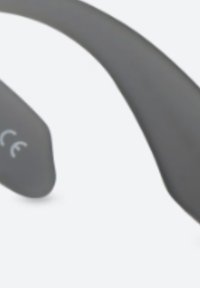Graue ergonomische Ohrhörer mit glatter Textur und runder Form, die auf der Seite mit einem CE-Zeichen zur Einhaltung der Vorschriften versehen sind.