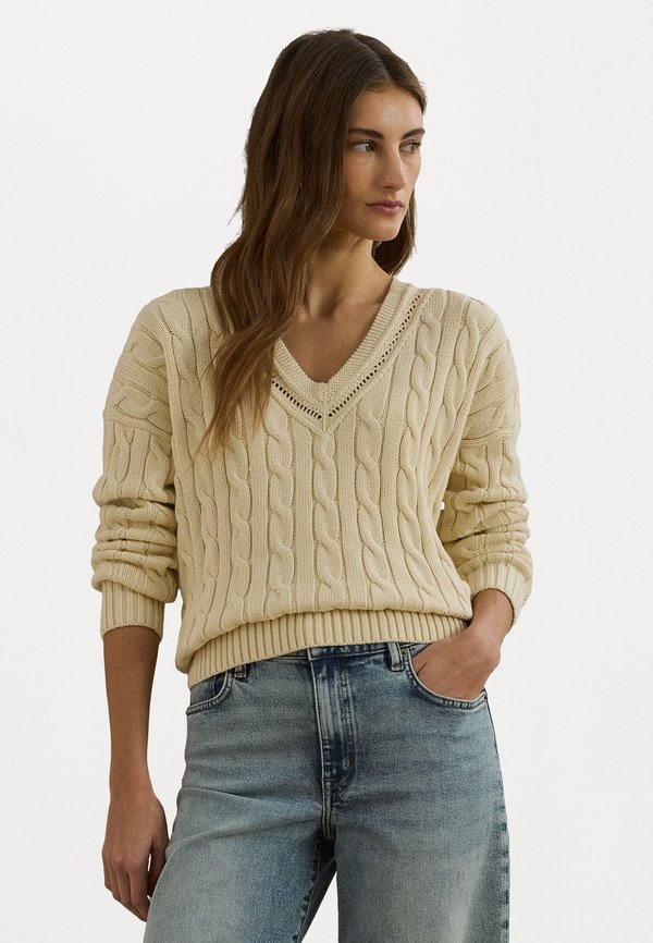 CABLE AND POINTELLE KNIT CRICKET JUMPER - Jumper - ivory beige