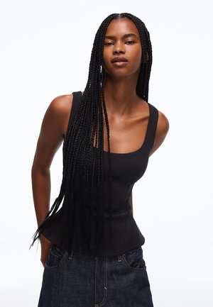 Bershka, STRUCTURED WITH LACE-UP BACK - TOP - Blouse - black
