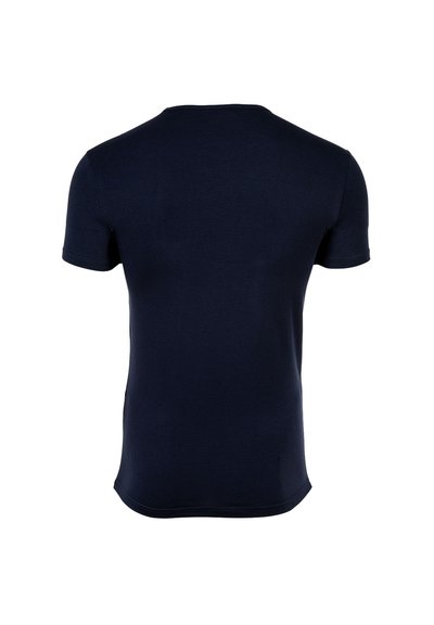 Camiseta de manga corta azul marino, hecha de una suave tela de algodón. Presenta un diseño clásico de cuello redondo y una forma ajustada sin adornos.