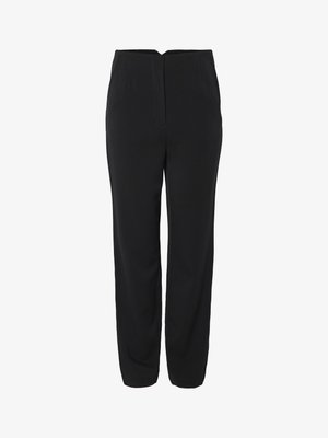 Sorte bukser med rett ben-design, med to fork pockets og en glatt tekstur. Subtile søm detaljer foran.