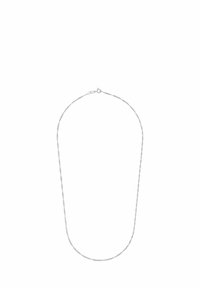 Silverkedja med en tvinnad design, utrustad med en karbinhake. Slät textur med en elegant utseende. Total längd är cirka 40 cm.