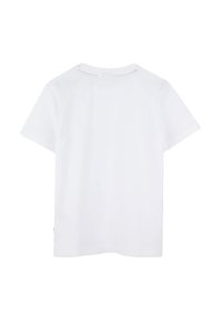 T-shirt bianco a maniche corte realizzato in cotone. Presenta un collo rotondo e un orlo dritto con dettagli di cucitura minimi sul retro.