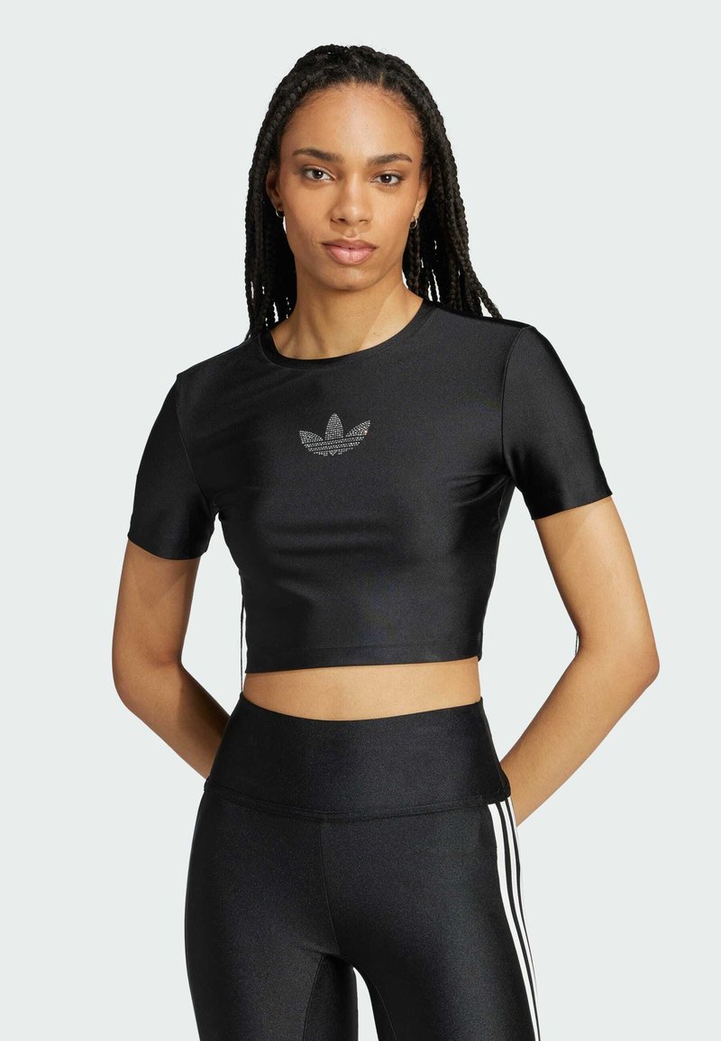 adidas Originals RHINESTONE TREFOIL - T-shirt med print - black