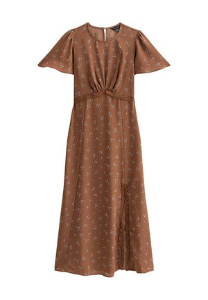 New Look, FLORAL PRINT LACE TRIM FLARED SLEEVE MIDI DRESS - Vestido informal - brown pattern
