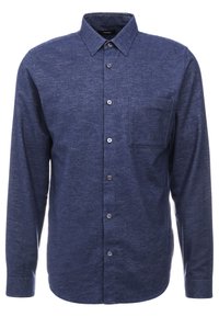 Heren overhemd met lange mouwen in blauw, met knoopsluiting en een borstzak aan de voorkant, voorzien van een klassieke kraag, gemaakt van zachte textuurstof.