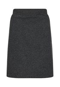 Grå houndstooth-mönstrad kjol i texturerat tyg, med en slät midja och rak silhuett. Längd till mitten av låret.