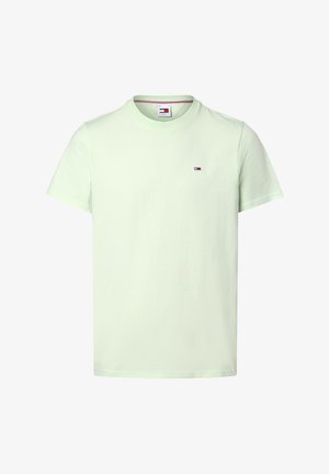 Vihreä lyhythihainen T-paita, joka on valmistettu puuvillasta, jossa on pyöreä pääntie ja pieni brodeerattu logo rinnassa. Tasainen rakenne.