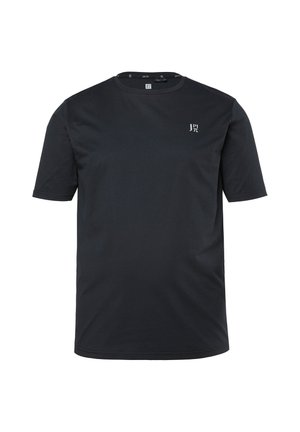 Czarna koszulka z krótkim rękawem, wykonana z miękkiej bawełny; posiada okrągły dekolt i mały detal z logo na lewej piersi. Gładka tekstura.