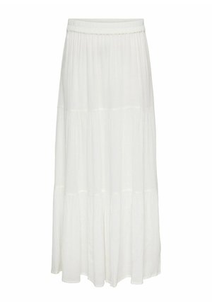 Valge kihiline maksiseelik elastse vöökohaga ja peent kortsus tekstuuri, voolav ja kerge kangas.