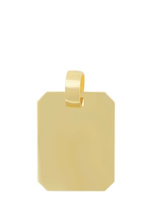 Pendentif rectangulaire en or avec des coins biseautés et une boucle polie pour l'attacher à une chaîne.