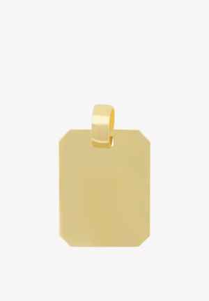 Pendentif rectangulaire en or avec des coins biseautés et une boucle polie pour l'attacher à une chaîne.