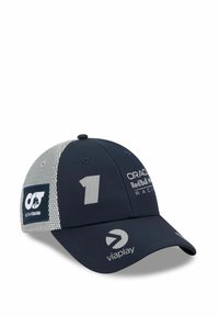 Marineblaue Baseballmütze mit Netzrücken. Mit Logos: "1" und "Oracle Red Bull Racing" in Silber sowie "Viaplay" auf der Vorderseite.