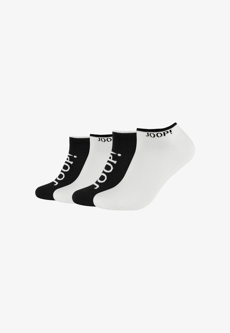 Drei Paar Knöchelsocken in Schwarz und Weiß, mit einem Logo, glatter Textur und passgenauer Form, ideal für den täglichen Gebrauch.
