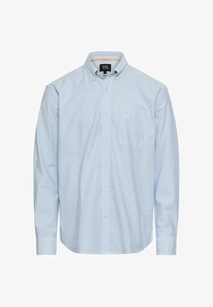 Overhemd met knopen in lichtblauw en witte strepen, lange mouwen, voorzien van een borstzak en gemaakt van zachte katoen.