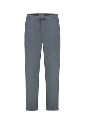 Gray knit sweatpants with drawstring waist and cuffed ankles, displayed front-facing on a white background.