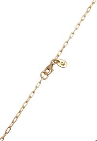 Guld kædearmbånd med forlængede led, en hummerlås og et lille rundt charm med et præget design.