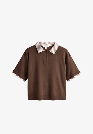 Next, TALL FIT - SHORT SLEEVE LAYERED POLO TOP - Polokošeľa - chocolate brown stripe