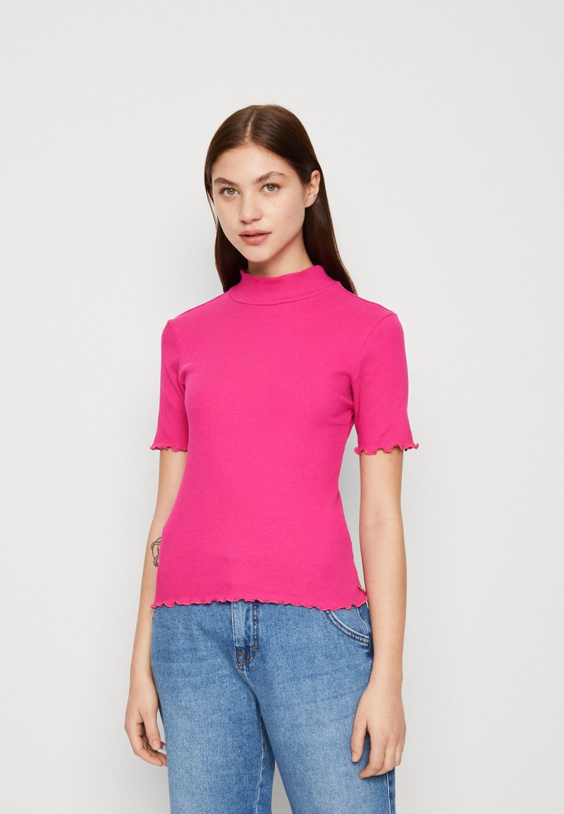 Sweater 80s Suéter Esprit De Rayas Con Cuello Alto Falso Rosa