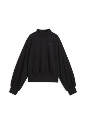 Sudadera negra de manga larga con cuello alto y puños elásticos, con un pequeño logo de Puma en el pecho.