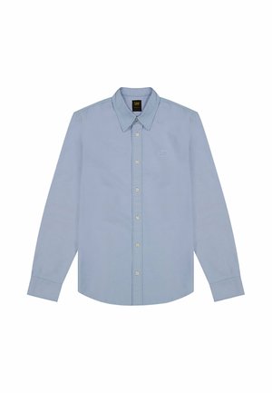 Hellblaues, langärmliges Hemd mit Knopfleiste, spitzem Kragen und dezent auf der Brust gesticktem "Lee"-Logo.