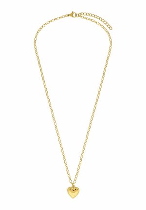 Gouden ketting met een kleine hartvormige hanger met een glimlachend gezicht en een verstelbare sluiting.