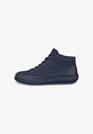 Marine hoge sneakers met een gladde leren bovenkant, ronde neus en een getextureerde rubberen zool. Voorzien van veters en minimale merkaccenten.