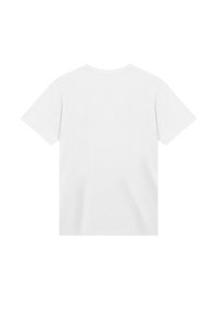 Weißes Baumwoll-T-Shirt mit kurzen Ärmeln, Rundhalsausschnitt und glatter Textur. Keine Muster oder Grafiken auf der Rückseite. Klassische Passform.