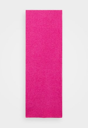 Écharpe rectangulaire en laine rose vif avec un tissu tricoté doux et texturé, présentée à plat sur fond blanc.
