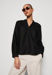 Marc O'Polo BLOUSE STAND UP COLLAR WITH V-NECK LONG SLEEVE - Tunika - black