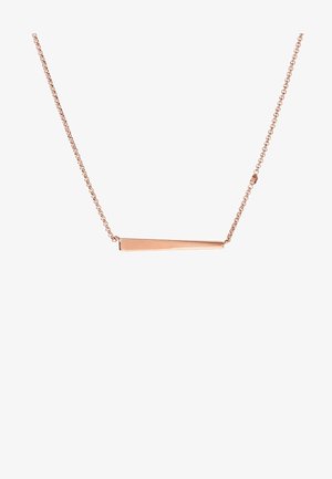 Collier en or rose avec une fine chaîne et un pendentif barre rectangulaire horizontale élégant.