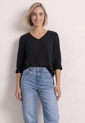 Street One, LANGARM SHIRT MIT V-NECK UND STRUKTURMIX - Bluse - black
