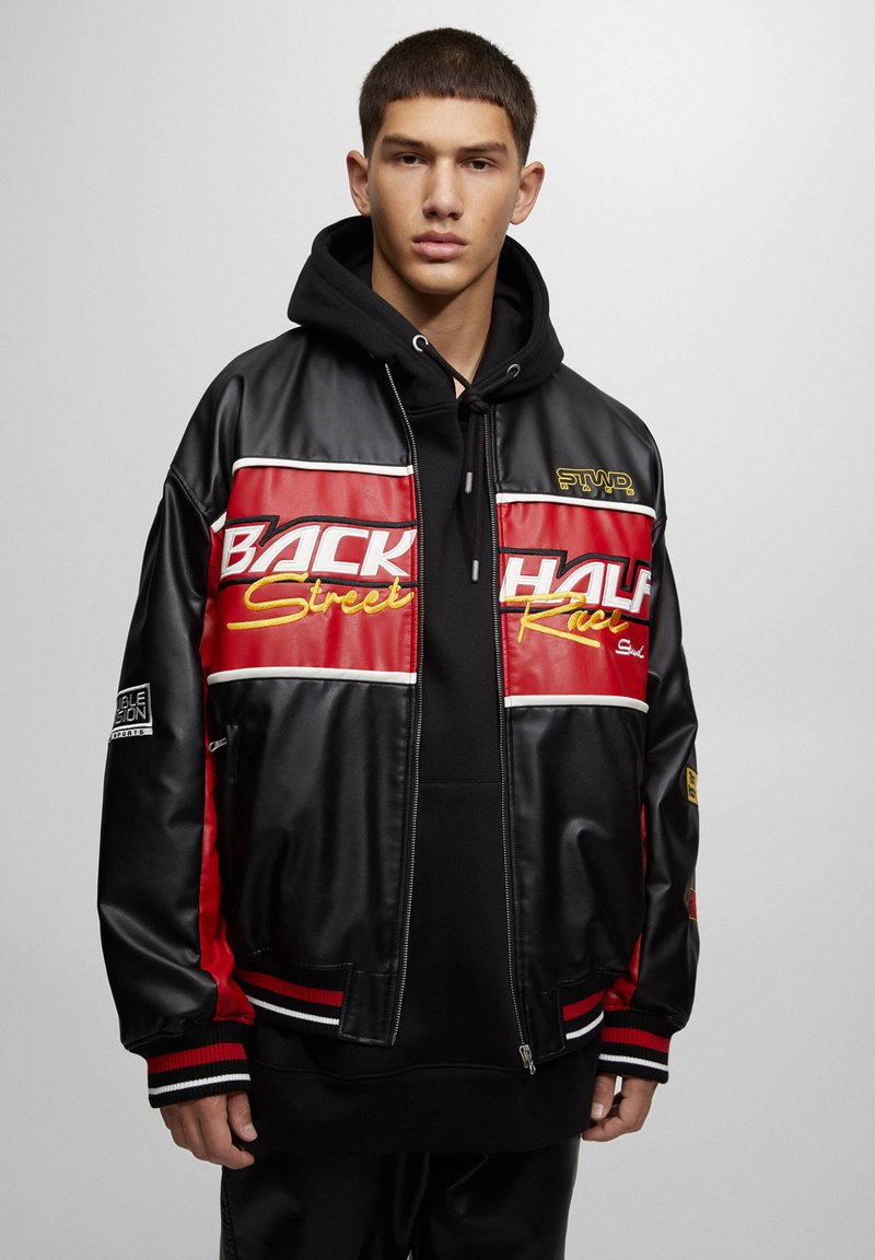 PULL&BEAR LIGHTECH RACING Kunstlederjacke mottled black/schwarz
