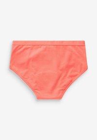 Pantaloni bikini color corallo realizzati in tessuto morbido, con un taglio a vita alta e cintura elastica. Nessun motivo o dettaglio hardware visibile.