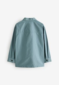 Camicia azzurro chiaro a maniche lunghe in tessuto liscio, con colletto classico, polsini con bottone e un design semplice e rilassato.