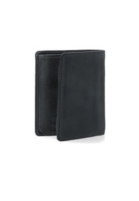 Sort læderpung med glat tekstur, fold-ud design og synlig syning langs kanterne. Minimalistisk mønster uden hardware.