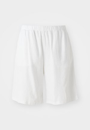 Witte linnen short met een elastische tailleband, met een ontspannen pasvorm en een gladde textuur. Geen zakken of versieringen zichtbaar.