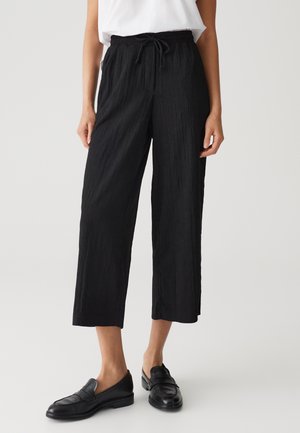 HIGH RISE CROPPED WIDE FIT CRINKLE - Trousers - black
