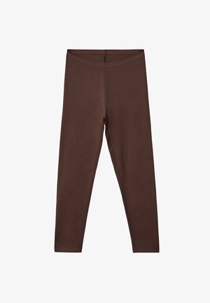 Brune strækleggings med en tætsiddende pasform, høj talje og ingen synlige mønstre eller udsmykninger. Glat tekstur og fuld længde.