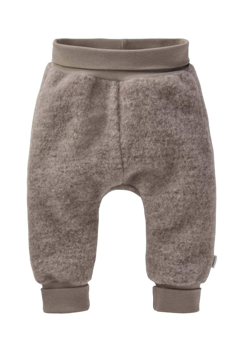 Graue Fleece-Hosen mit elastischem Bund und gerippten Bündchen; verfügt über eine weiche Textur und ein lockeres, schmal zulaufendes Design.