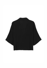 Camicia nera a maniche corte realizzata in tessuto leggero, con colletto, vestibilità ampia e superficie strutturata che dona una silhouette rilassata.